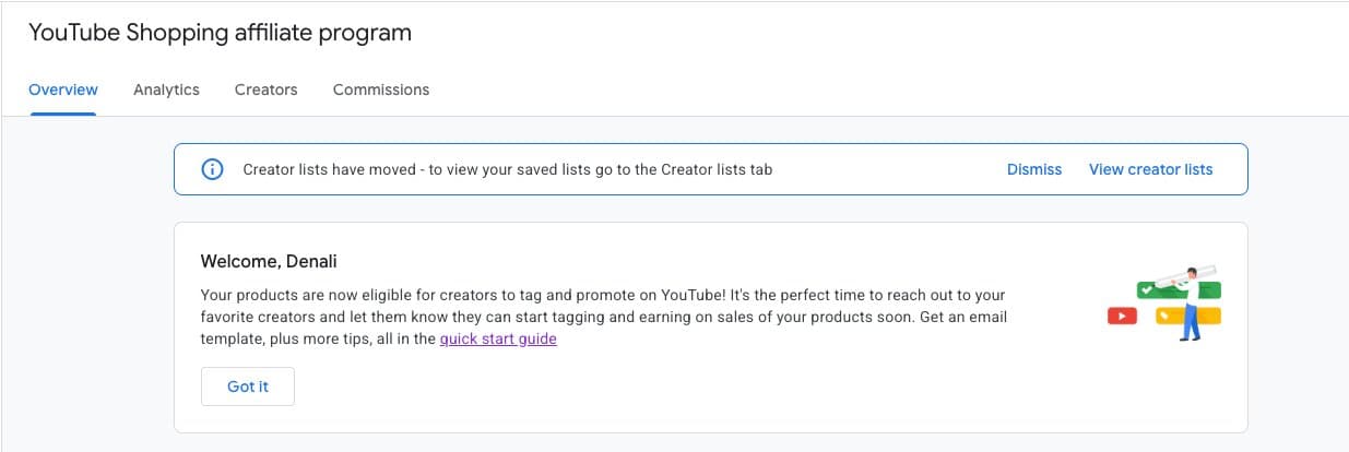 Settings block showing default commission rate, attribution period, pending period, merchant description, merchant category, and platform fields